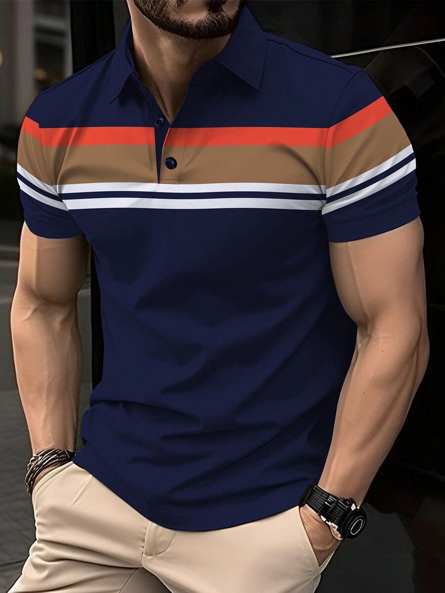 Calvornis Men Color Block Shor - Polo Shirt Pique ulasan dan harga